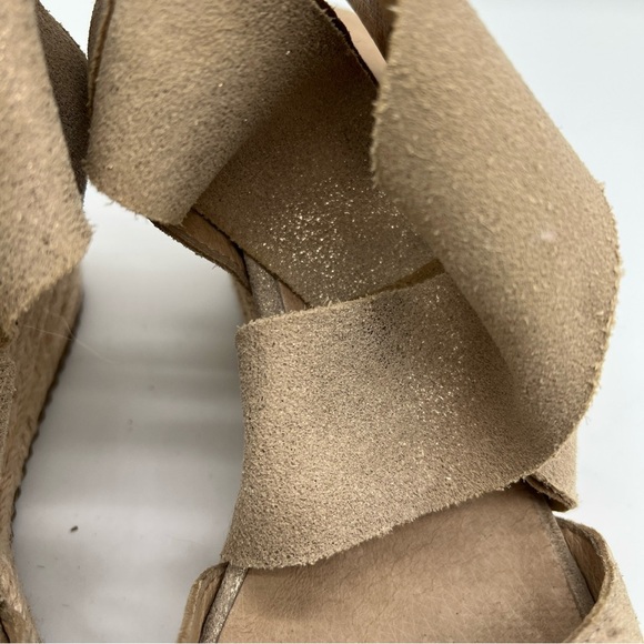 Eileen Fisher Willow 7 Gold Metallic Leather Suede Wedge Espadrilles  Sandals - Picture 3 of 12